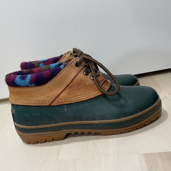 Nine West Duck Boot Vintage 90s Brown Green Lace Up Rubber Padded Collar Size 9 - Picture 2 of 12